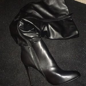 Black Ruffled look knee high heel